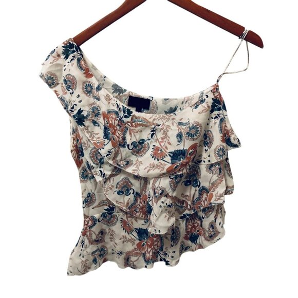 INTERMIX Floral Print One-Shoulder Ruffled Blouse Lightweight Size Small - Picture 2 of 8